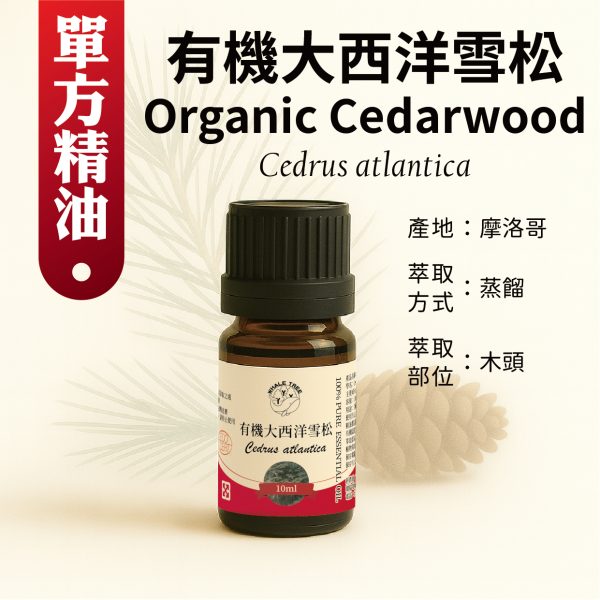 鯨魚樹 有機大西洋雪松單方精油 Organic Cedarwood Cedrus atlantica 蒸餾萃取 木質來源