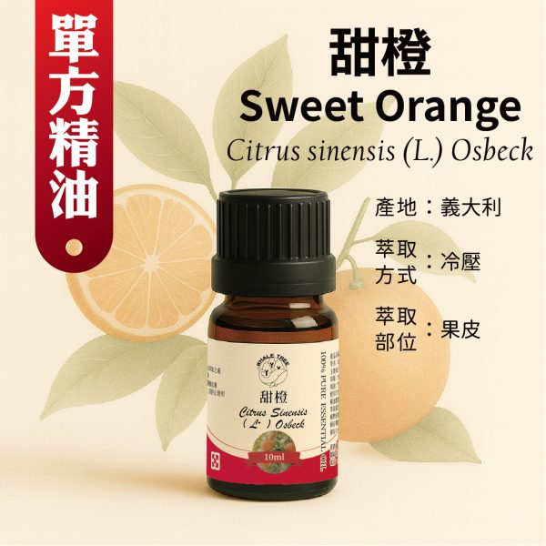 鯨魚樹 單方甜橙精油 Sweet Orange Citrus sinensis (L.) Osbeck 冷壓萃取 果皮來源 來自義大利