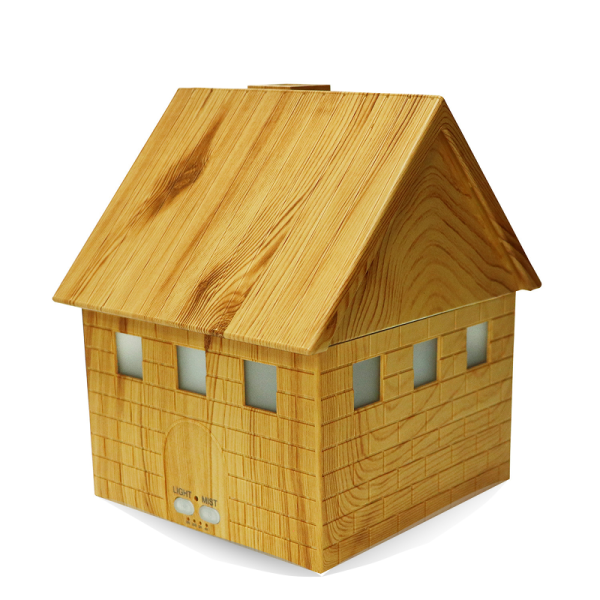 棕色木屋造型設計，將溫潤木紋與水氧香氛結合