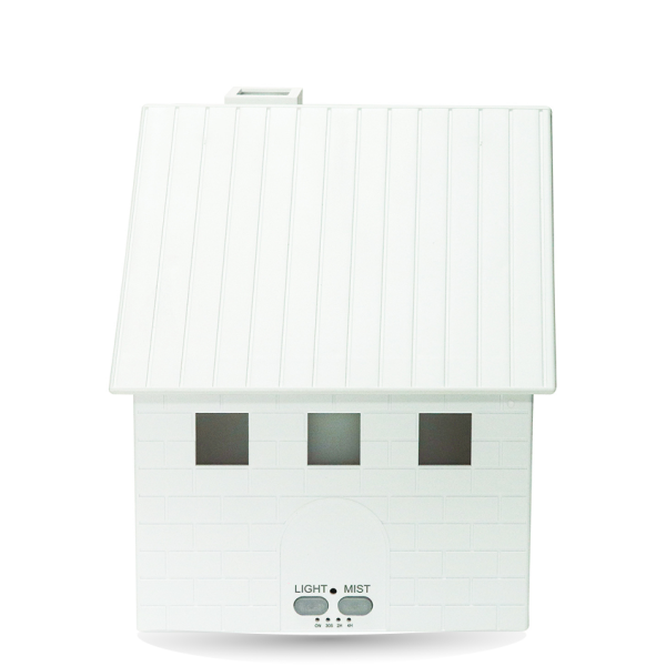 白色木屋造型設計，將溫潤木紋與水氧香氛結合